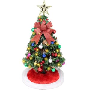 Joiedomi 24"/2FT Prelit Tabletop Christmas Tree with Tree Skirt and Decoration Kits, 50-Count Lights pre-Lighted Artificial Mini Christmas Tree for Christmas Tabletop décor