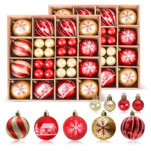 PEMOTech 88Pcs Christmas Balls Ornaments for Xmas Christmas Tree - Red & Gold 2 Sizes Christmas Tree Ornaments Balls with Glitter, Shatterproof Christmas Tree Decorations for...