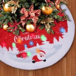 PLTCAT Christmas Tree Skirt with Lights, 48 Inch Truck Santa Claus Christmas Tree Skirt with LED Light, Christmas Joy Party Decoration Ornament, Indoor Outdoor Christmas Tree...