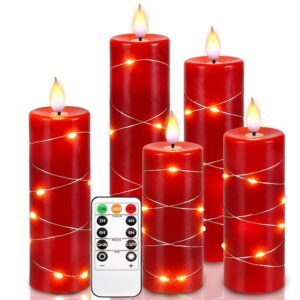 Red Flameless Candle Fairy String Lights, Premium LED Flickering Flame Simulation, LED Candle with Remote & Timed, 5 Cell Battery Powered, Christmas Candle