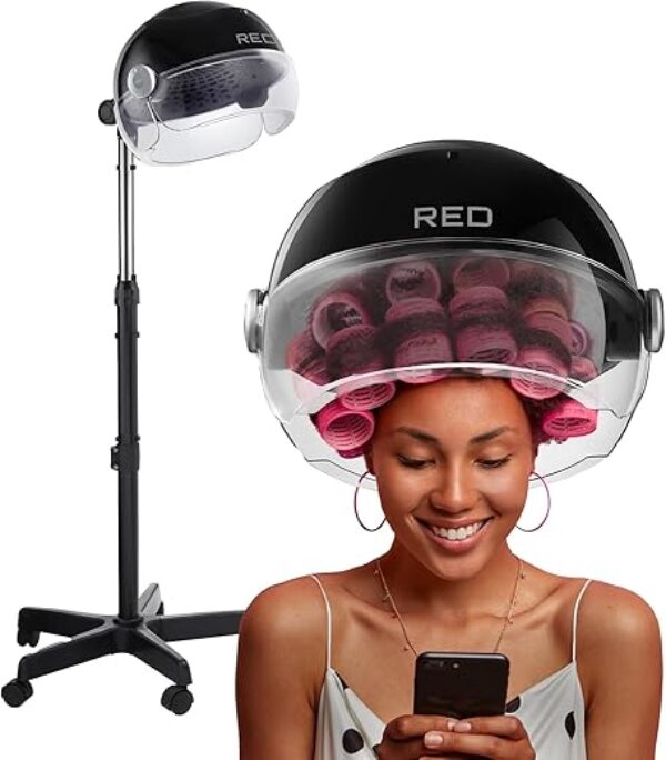 RED by Kiss 3000 Ceramic Stand Hood Dryer with Digital Timer, Adjustable Height, 360° Wheels, 3 Temp Settings, Quick Drying, Comfortable Hood, Ideal for Home & Salon Use