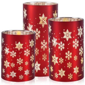 Rocinha Christmas Candles Battery Operated Candle with Timer, Set of 3 Red Flameless Christmas Candles Home Decorations with Snowfake Pattern