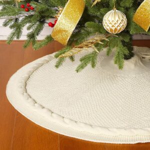 Sattiyrch Knit Christmas Tree Skirt,Luxury Cable Knitted Thick Rustic Xmas Tree Decoration (Cream, 36")