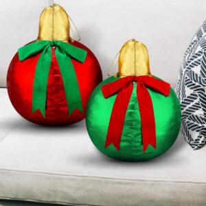 Suzile 2 Pcs 9.8 Inch Christmas Ball Throw Pillows Xmas Bell Pillow Round Ball Throw Pillow Red and Green Christmas Throw Pillows Decorative for Couch Chair Bed Bedroom Living...