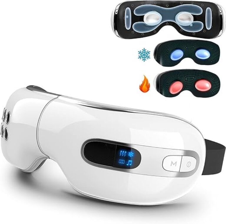 Eye Massager with Heat and Cooling for Migraines, Dry Eyes, Dark Circles, Rechargeable Bluetooth Music Heat Cold Eye Massager Improve Sleeping - Great Gifts for Woman and Man (White)