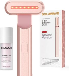 Solawave 4-in-1 Radiant Renewal Facial Wand & Skin Therapy Serum Bundle | Red Light Therapy for Face and Neck | Galvanic Skincare Wand & Massager | Anti-Aging Wrinkle Reduction | Solawave Original