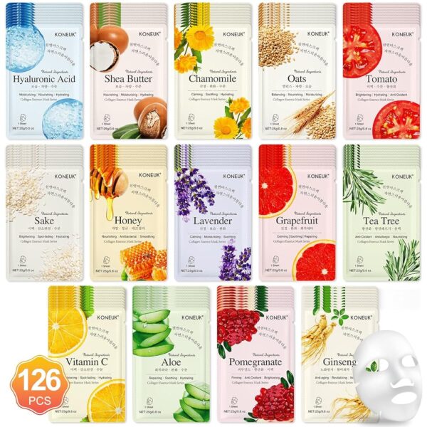 126 Pack Hydrating Face Masks for All