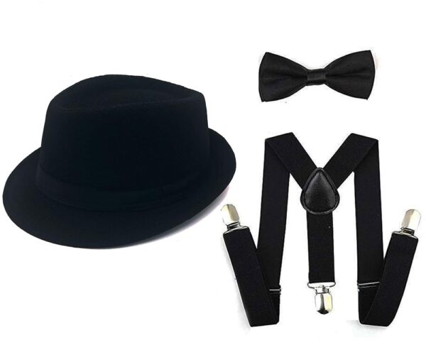 1920s Men's Fedora, Suspenders & Bow Tie