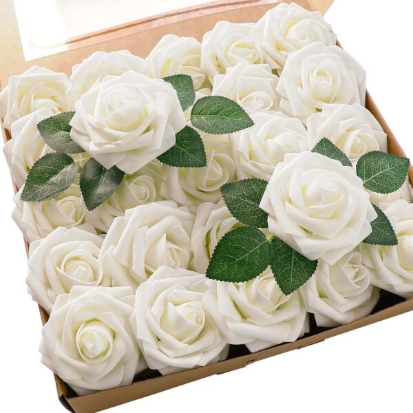 25pcs Ivory Foam Fake Roses for DIY