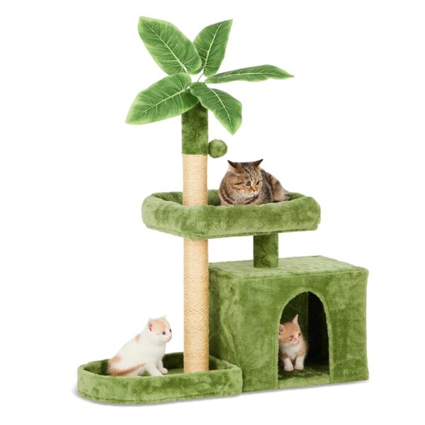 31.5" Indoor Cat Tree with Green Leaves