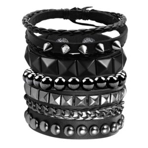 4 Pcs Punk Rock Studded Bracelet Set