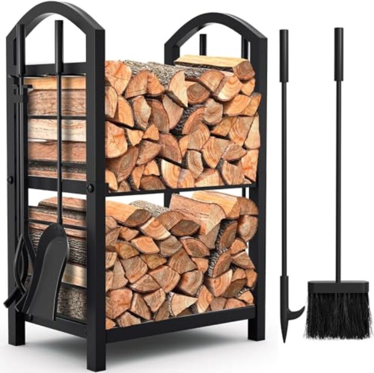 AMAGABELI GARDEN & HOME Firewood Rack Fireplace Tool Rack Indoor Wood Holders Fireplace Outdoor Log Holder Rack Lumber Storage Stacking Black Stove Wrought Iron Large Logs Bin Fireplace Tools Set Tongs Accessories