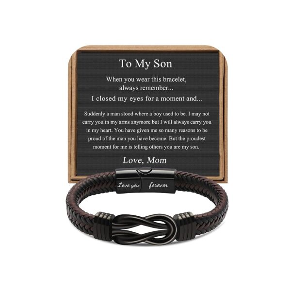 Brown Braided Leather Infinity Bracelet Gift