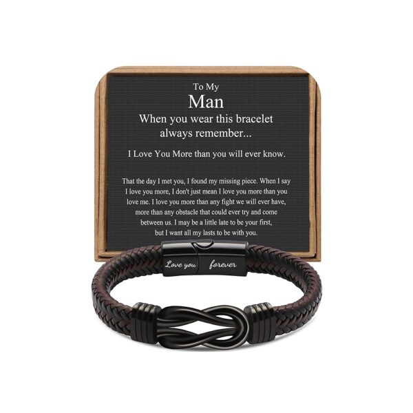 Brown Braided Leather Infinity Bracelet Gifts