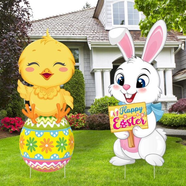 Easter Yard Signs with Bunnies and Eggs