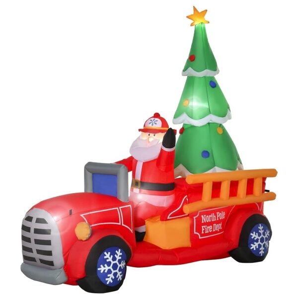 HOMCOM 7.5ft Inflatable Santa Fire Truck Decoration