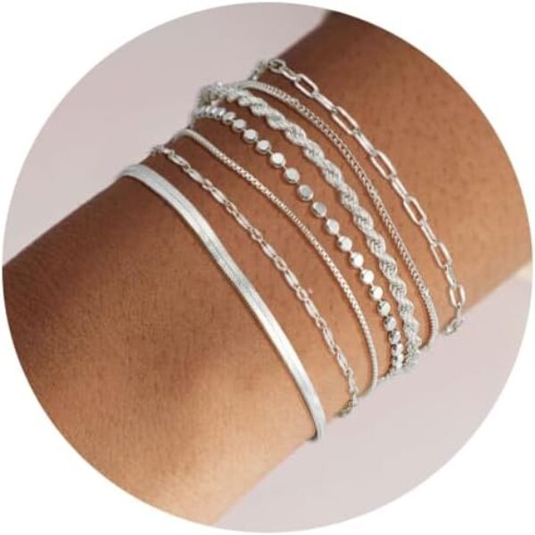 Kyerlyn Waterproof Silver Dainty Bracelet Set