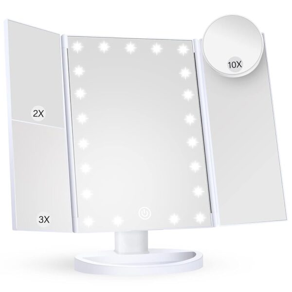 Lighted Trifold Makeup Mirror with Magnification