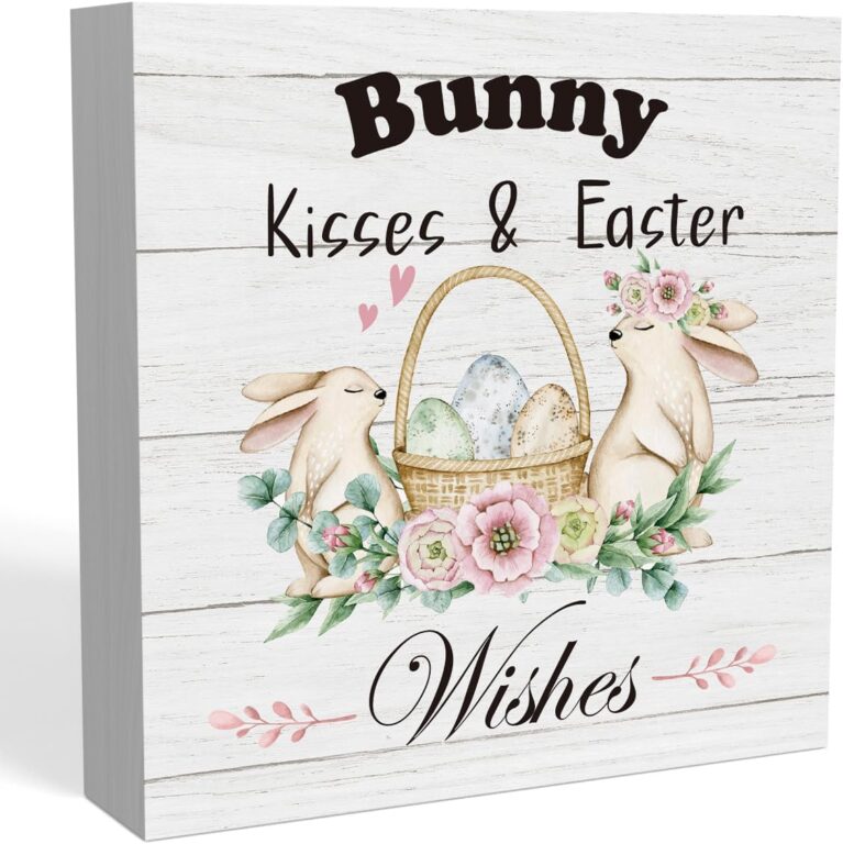 Rustic Easter Bunny Kisses Wood Sign