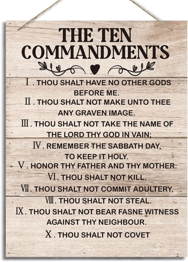 Ten Commandments Inspirational Wood Wall Sign