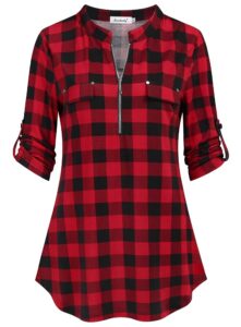 Ninedaily Women's Floral Plaid Tunic Blouse