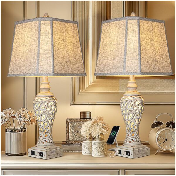 Set of 2 Bedside Lamps with USB