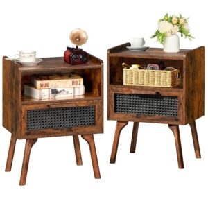 Set of 2 Boho Rattan Nightstands