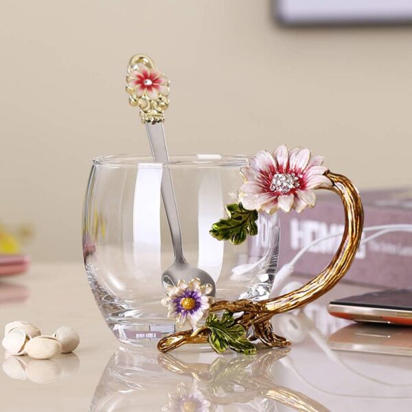 Sunflower Crystal Glass Tea Cup Set