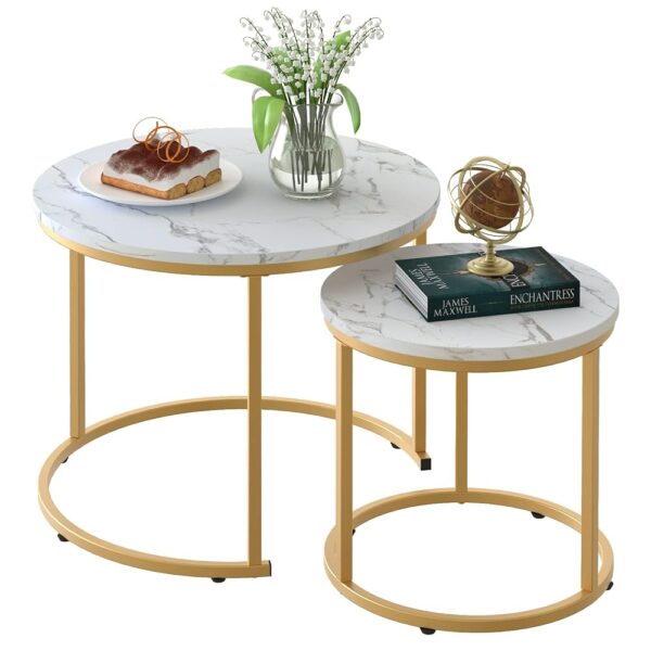 White Nesting Coffee Tables with Gold Frame