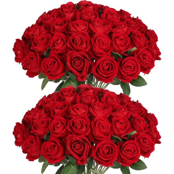 50PCS Artificial Red Roses for Decor