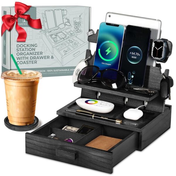 Black Wood Phone Docking Station & Organizer