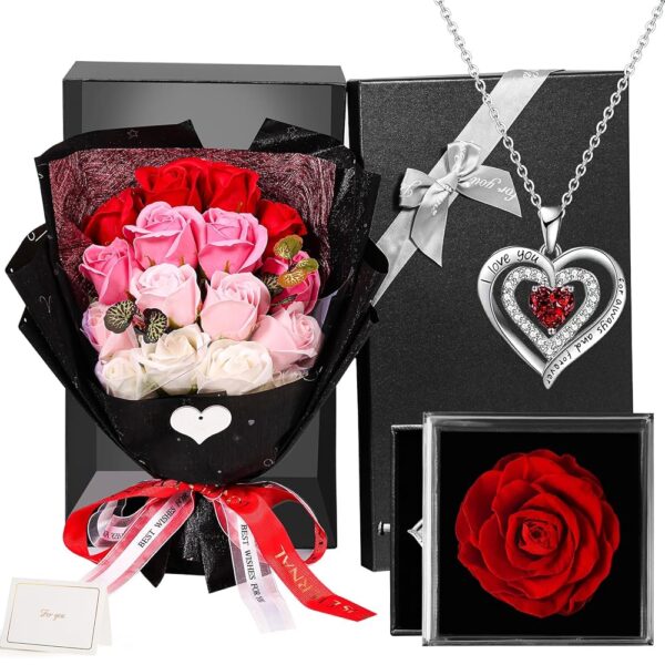 Preserved Roses Bouquet with Love Necklace