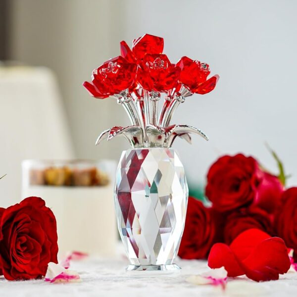 Red Crystal Rose Flower Figurine Gift