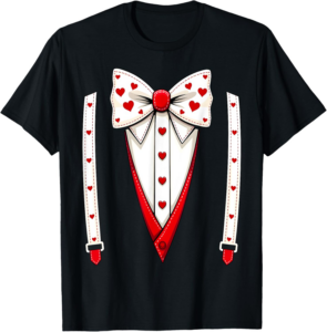 Valentine's Hearts Bow Tie Suspenders T-Shirt